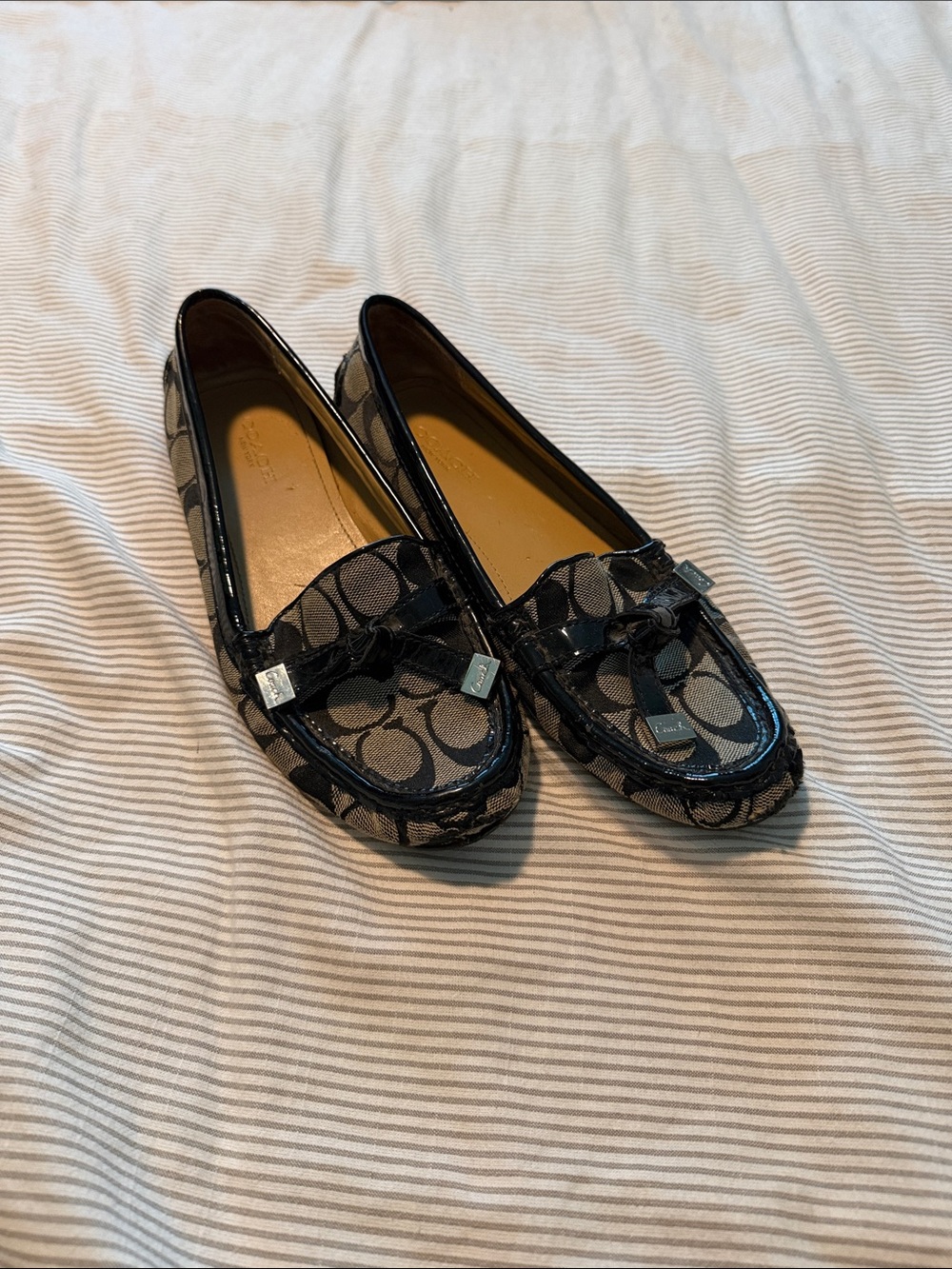 Vintage Coach Black and Tan Signature Canvas Loafers